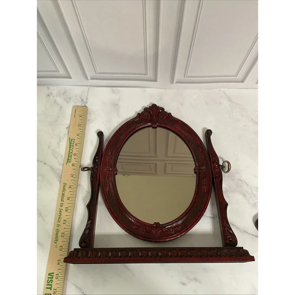 Victorian Ornate Oval Swivel Standing Mirror Vanity Display. 14”H x 13.25”L